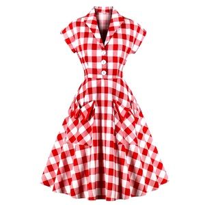 Pin Up Rockabilly 50’s Retro Vintage red and white checkered dress WITH Pockets!